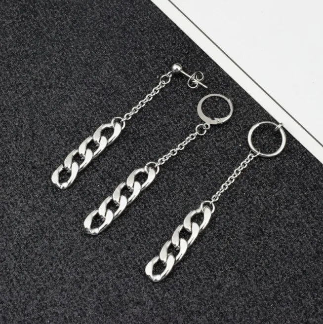 New Hot Kpop Stars Chains Long Earrings Jewelry Stainless Steel Fashion Chains Men Women Stud Chains Hoop Earring