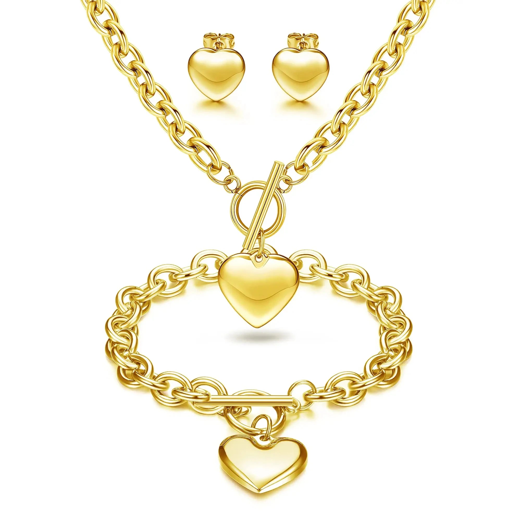 Zhongzhe Jewelry Heart Necklace Set Valentine's Day Gift Trendy 18k Gold Plated Fashion Necklace Earrings Jewelry Set for Women
