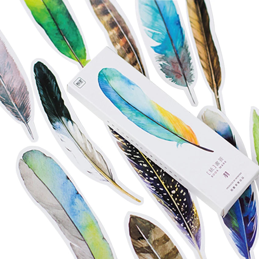 30pcs/pack Colourful Feathers Flying Bird Bookmark Message Card Book Holder DIY School Supplie Papelaria Kids Gifts