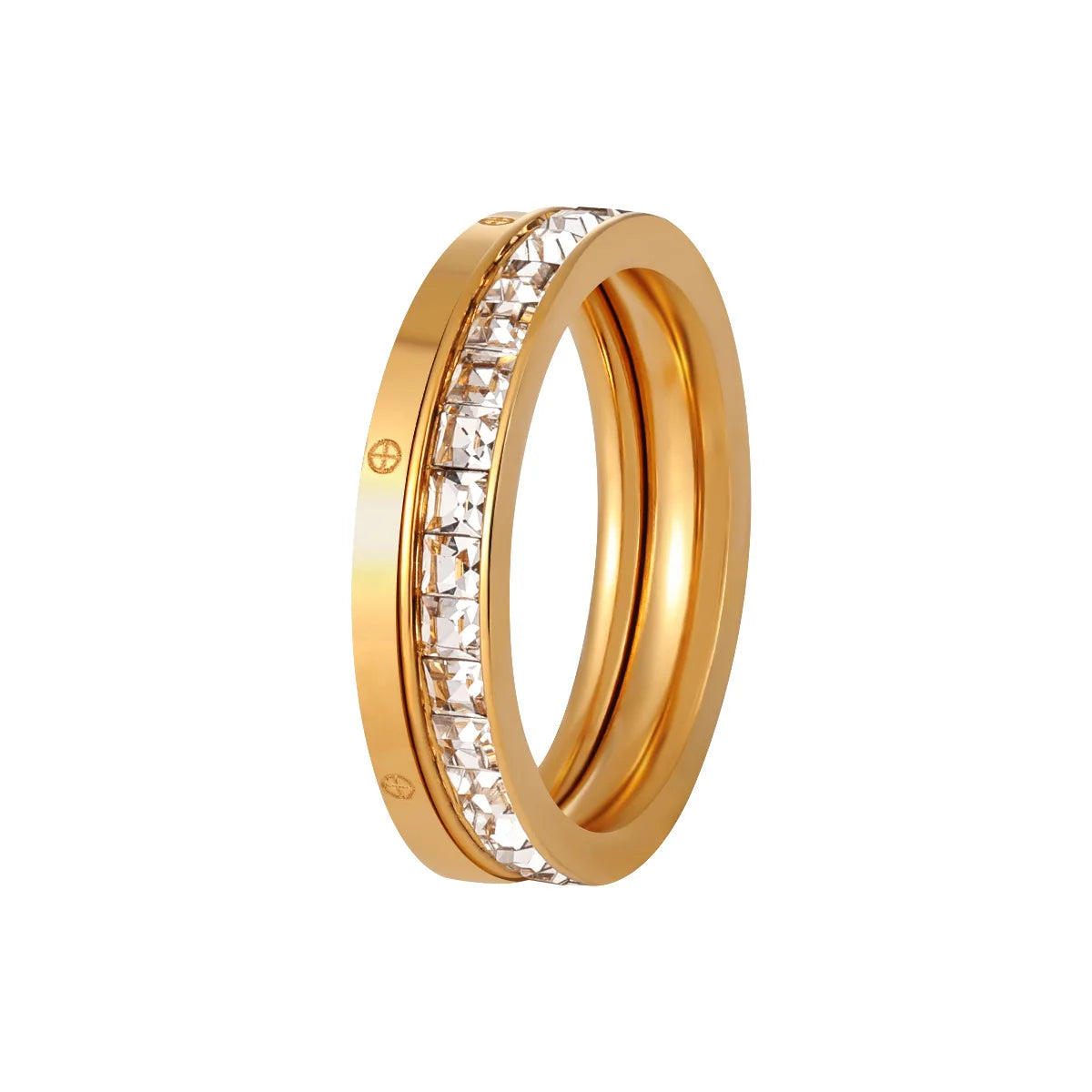 2025 Luxury Waterproof Jewelry Gifts Custom Logo Stainless Steel Gold Channel Set Crystal Eternity Finger Rings