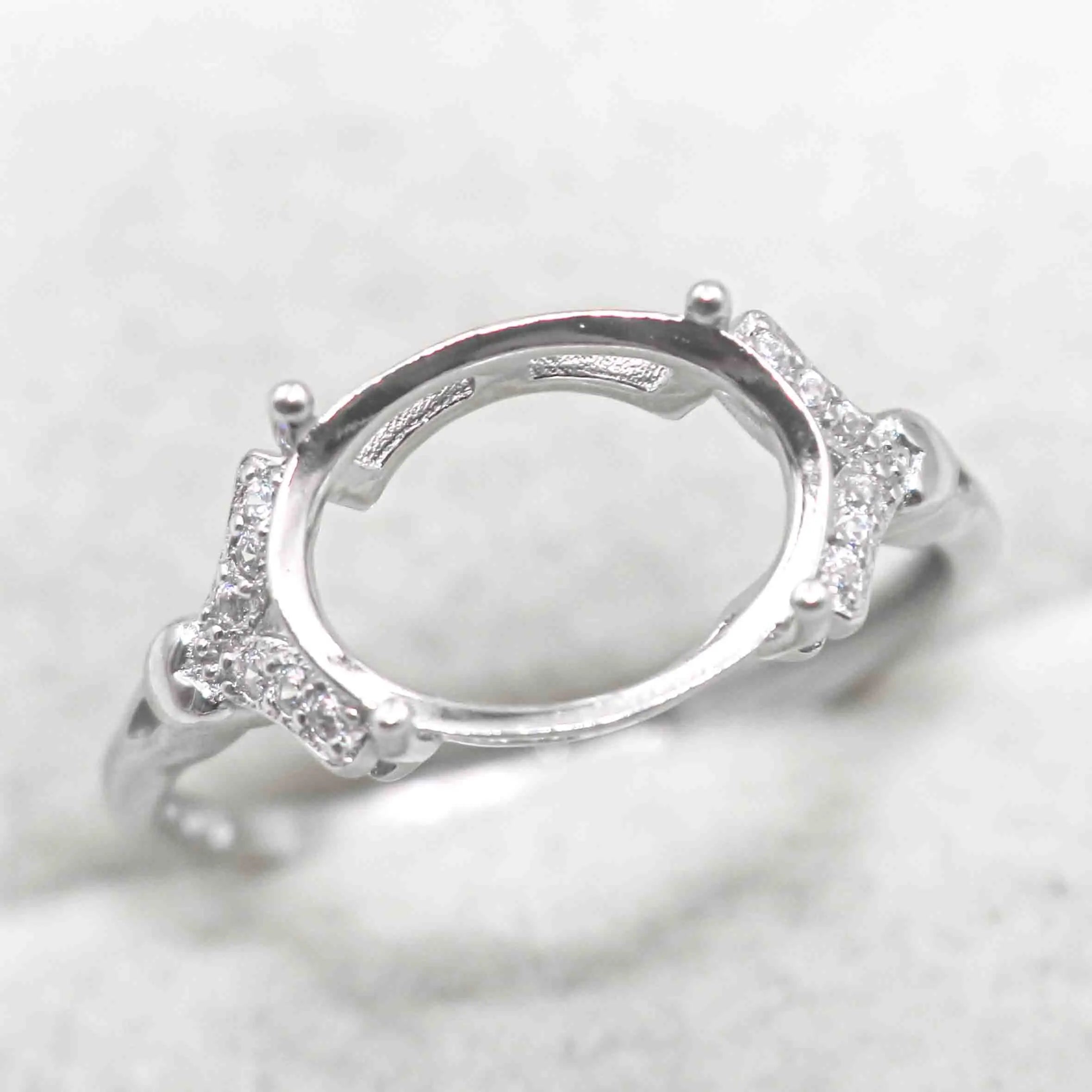 Sterling Silver 9*12mm Semi Mount Ring Frame Empty Blank Support Setting S925 Base Holder Without Center Stone for DIY Inlay