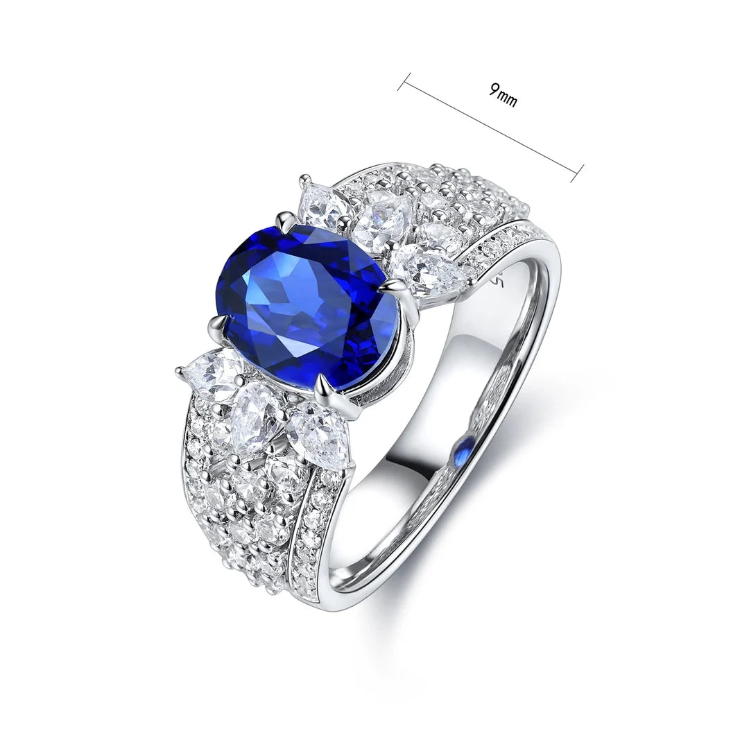 Fashion Luxury Premium S925 Silver Lab Grown Sapphire Gemstone Ring Simple Customized Wedding Engagement Ring