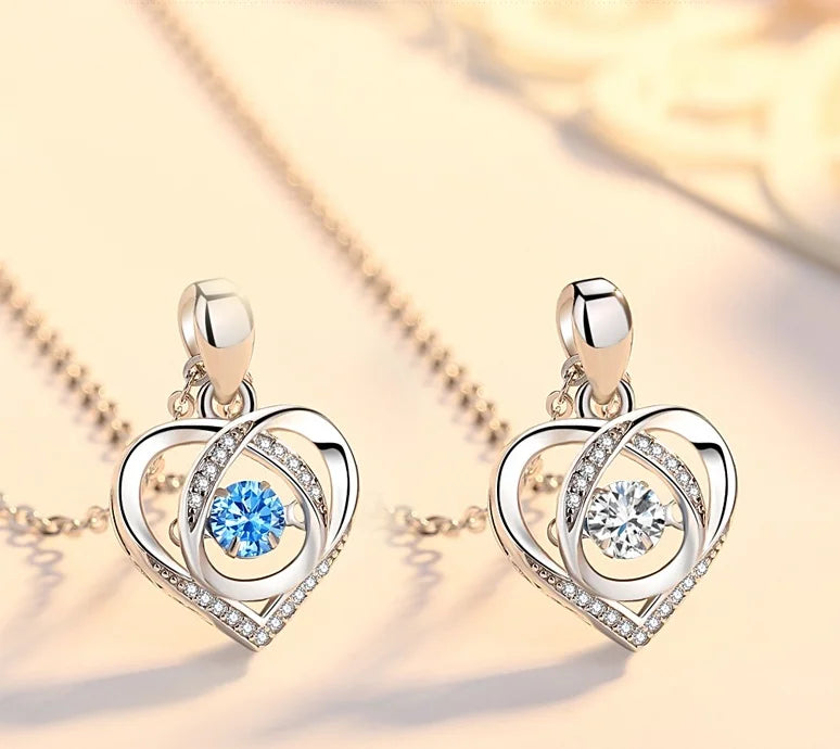 Fashion Romantic for Women Beating Heart Shape Zircon Love Pendant Necklace Stainless Steel Collar Chain Necklace