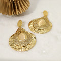 Wholesale Gold Plated Zircon Percussion Pattern Metallic Exaggerated Huggie Earrings Palace Style Carved for Women