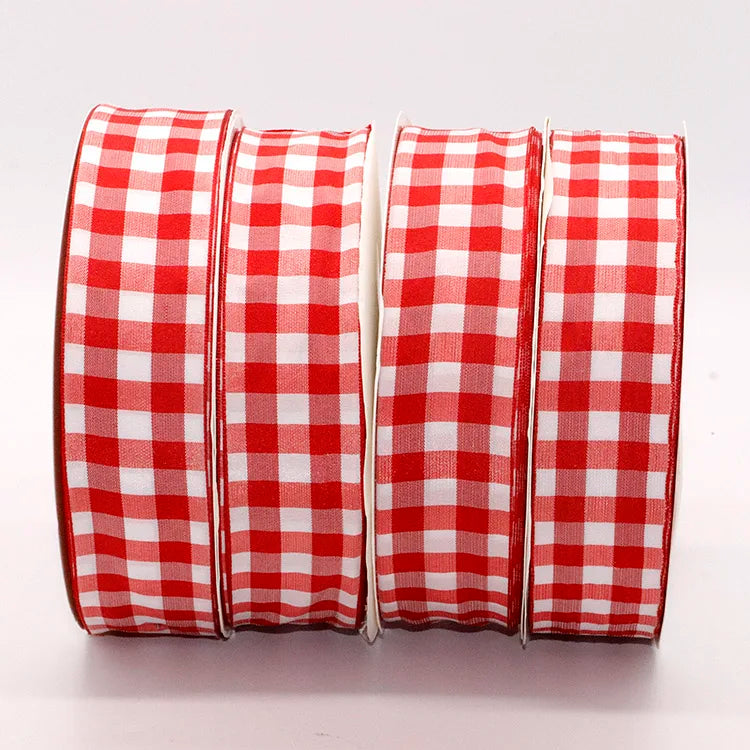 New 50 Yard Double Face Taffeta Fabric 38mm 1.5 Inch Gingham Checked Plaid Ribbon for Garment Accessories