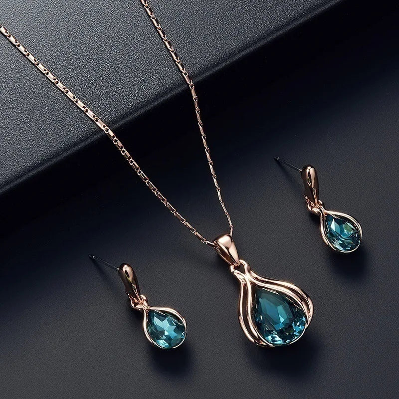 ShangJie OEM 2022 Wholesale Blue Green Drop Necklace Earrings Jewelry Set for Women