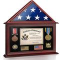Wooden Box with Hinged Lid Flag Display Case Box for Folded' American Veteran Solid Wood Military Flag Certificate Shadow Box