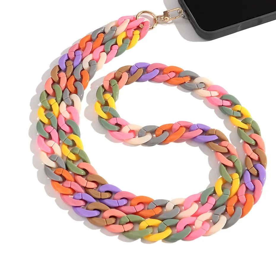 2025 Summer Acrylic Mobile Phone Chains Lanyard Bag Chunky Acrylic Phone Crossbody Strap Necklace 120cm Women Custom Chain