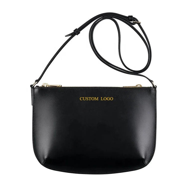 Designer Logo Smooth Leather Mens Small Crossbody Sling Pack Black Messenger Shoulder Bag for Men