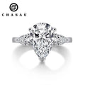 Hot Sell 5 Carat CZ Cubic Zircon 925 Sterling Silver Three Stone Pear Cut Crystal White Engagement Ring