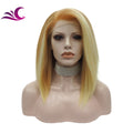 Celebrity Highlight Blonde Orange Honey Blonde Color bob Blunt Cut Synthetic Lace Front Wig for White Women