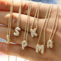 Cute 18k Brass Inlaid Zircon Balloon Bubble Necklace Pendant DIY Combo Name 26 Letter Necklace for Women