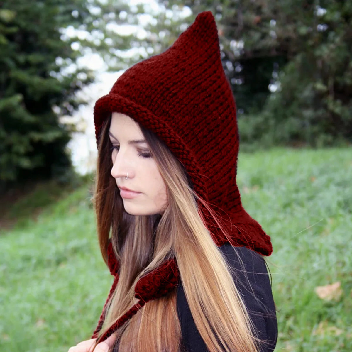 New Winter Women's Knit Warm Pullover With Hooded Scarf Hat Contrast Acrylic Balaclava Beanie Custom Size for Sports Use