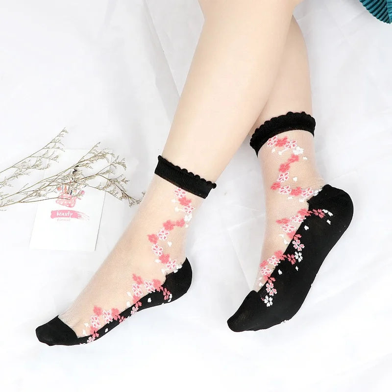 Wholesale Transparent See Through Ankle Socks Women Ladies Summer Elegant Thin Sheer Mesh Socks