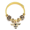 Luxury Women's Stainless Steel Ball Bangle 18K Gold Plated Trendy Bee Couple Charm Anniversary Gift Main Stone Zircon