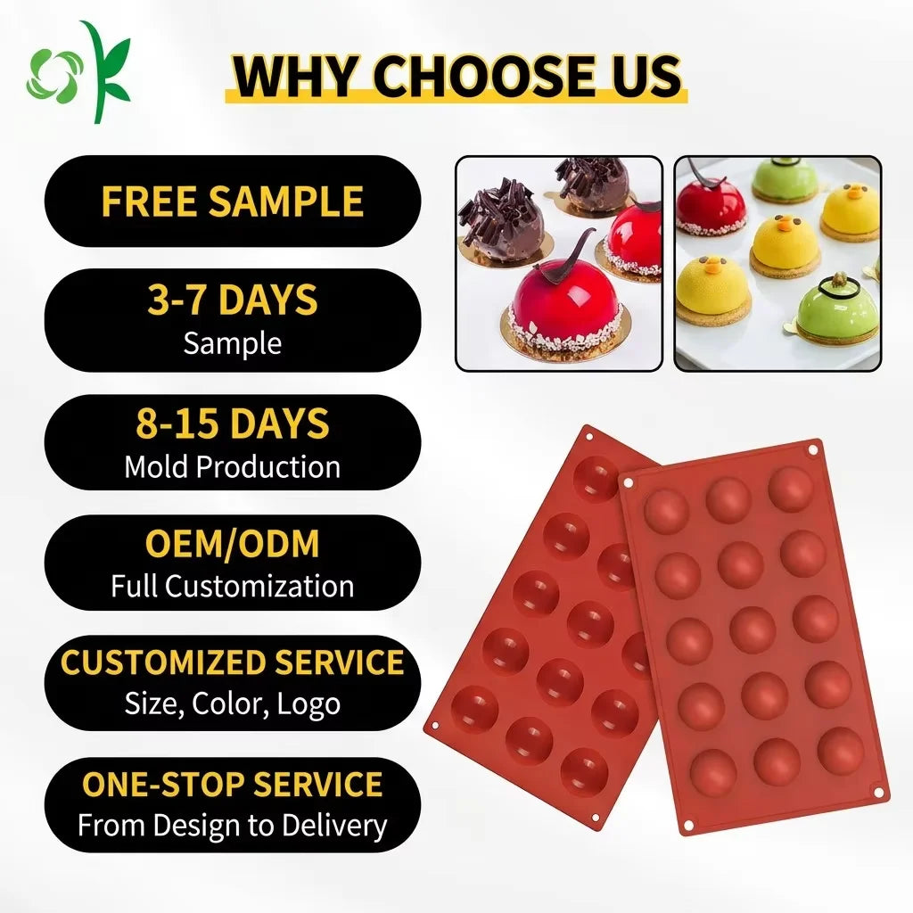 OKSILICONE Small 15 Cavity Semi Sphere Brown Silicone Baking Mold Moulds Cake Tools Cake Decorating Accessories 28.5*16.8cm 91g