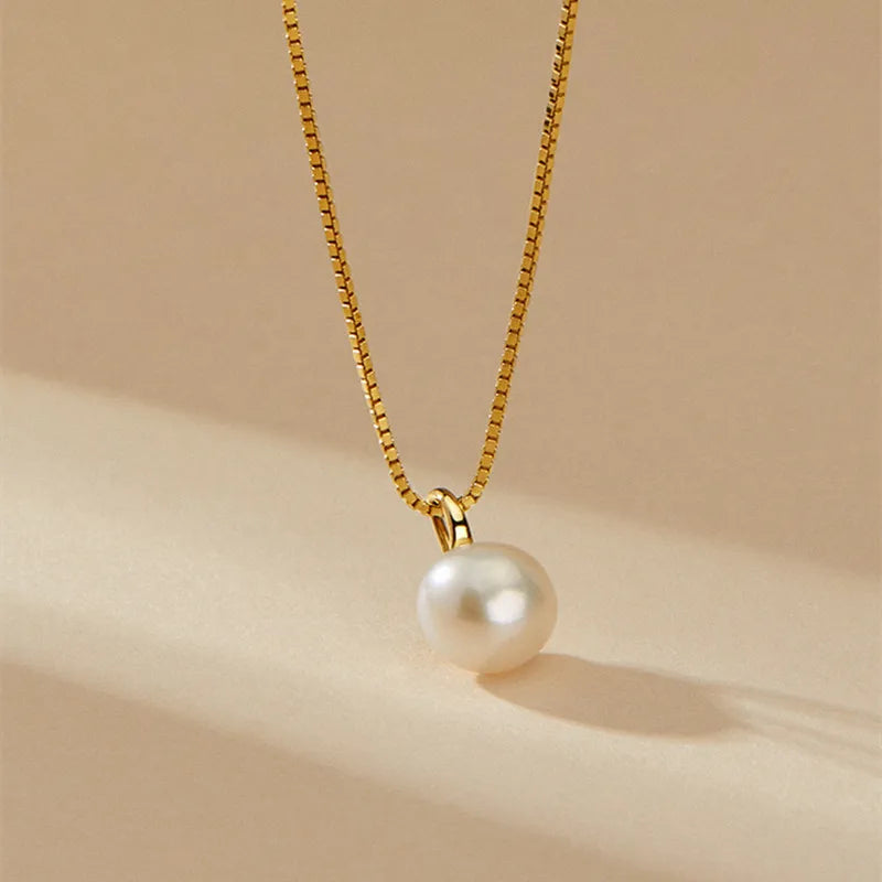 Trendy Elegant INS Pure 925 Sterling Silver Freshwater Pearl Pendant Necklace for Women Girls Jewelry