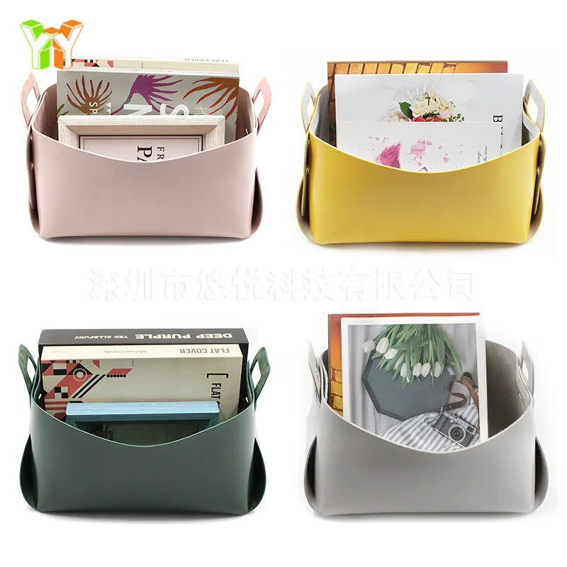 YY Factory Stock Pu Leather Wicker Storage Baskets With Handle for Home Decoration
