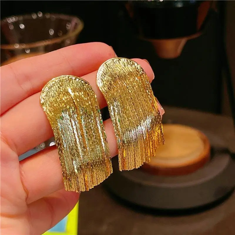 Vintage Fine Jewelry Earrings S925 Silver Needle Earrings Arc Long Tassel Earrings for Women