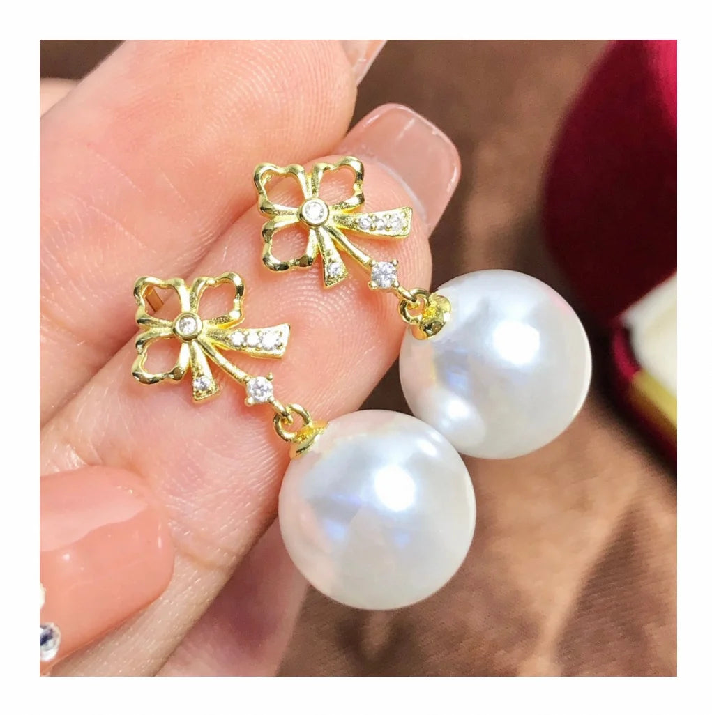 E1830 11-12mm DIY Natural Freshwater Pearl Charm Earrings Mounting Accessory 925 Sterling Silver Gold Plated  Jewelry for Women