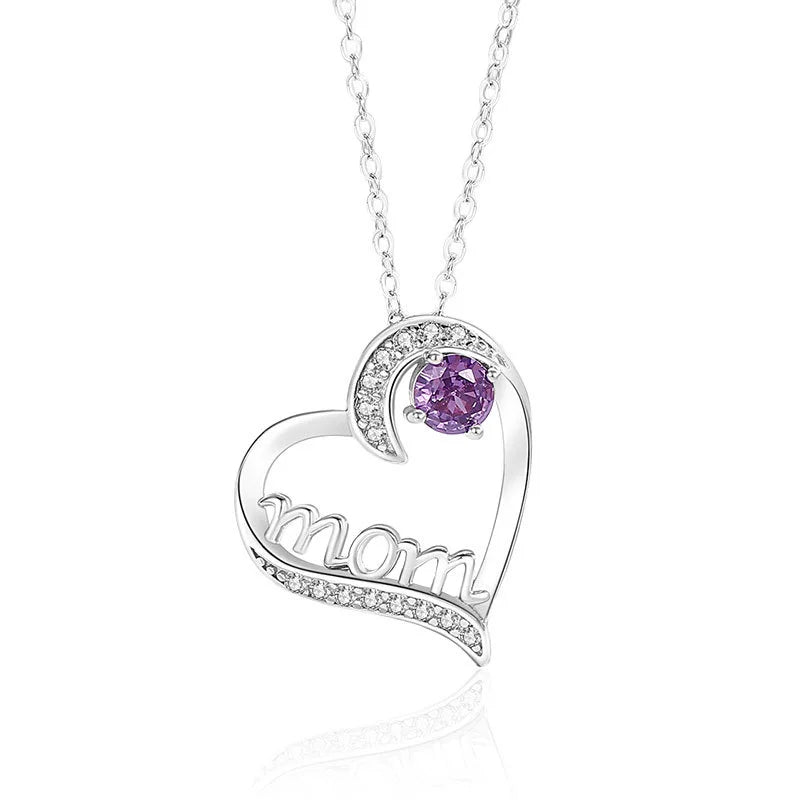 QIUHAN OEM New Arrival Personality S925 Silver Heart Zircon  Violet Pendant Mom Pets Necklace