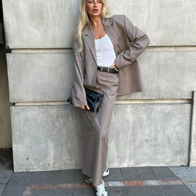 Quality Manufacturer Factory Spring Striped Women's 2 Piece Office Ladies Blazer And Skirt Set Suit For Women With Slit