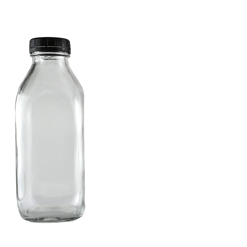Customizable Logo Color Wholesale 300ml Clear Round Square Glass Bottle with Lids for Beverages Juice Milk Water