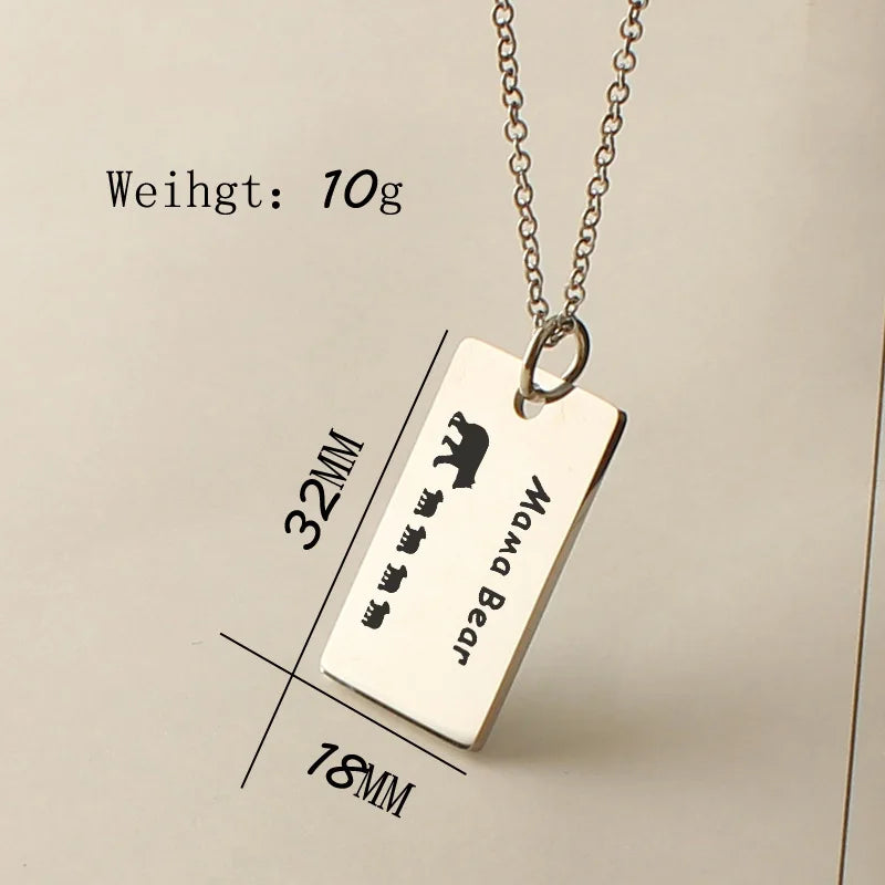 Stainless Steel Mom Dog Tag Necklaces Baby Bear Mama Bear Mother's Day Thanksgiving Birthday Gift for Mother Necklace