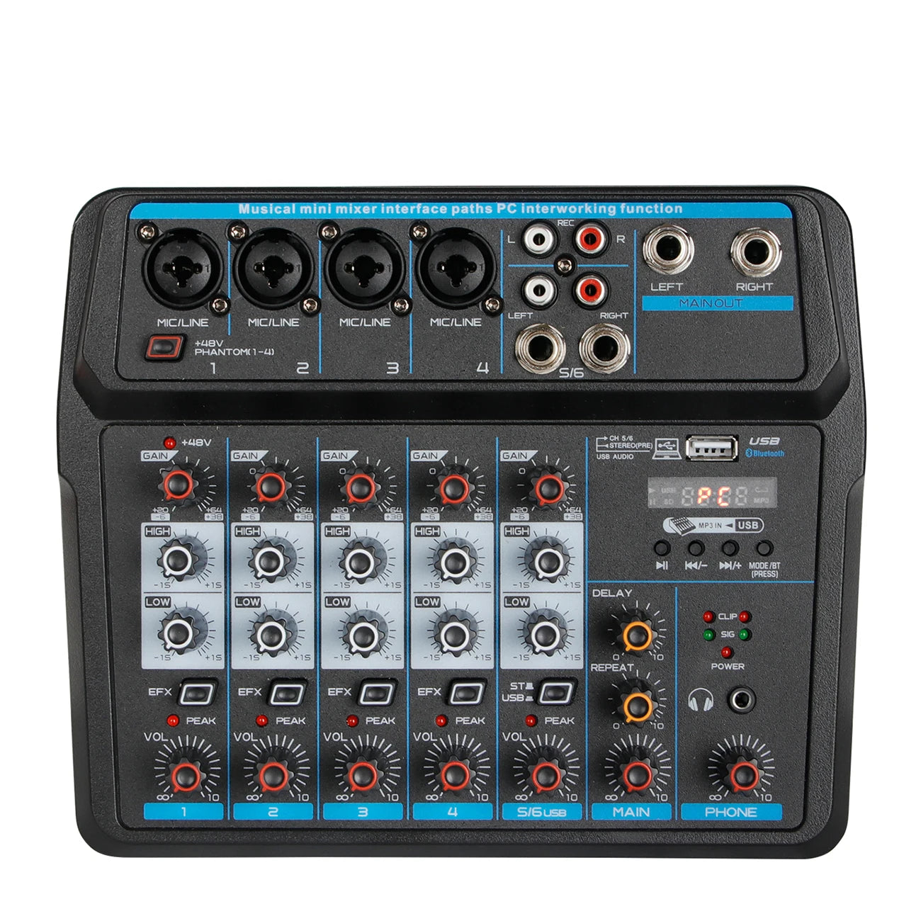 Biner U6 Professional Multifunctional Audio Mixer Console Computer Recording Live 6 Channel Usb Audio  Mixer