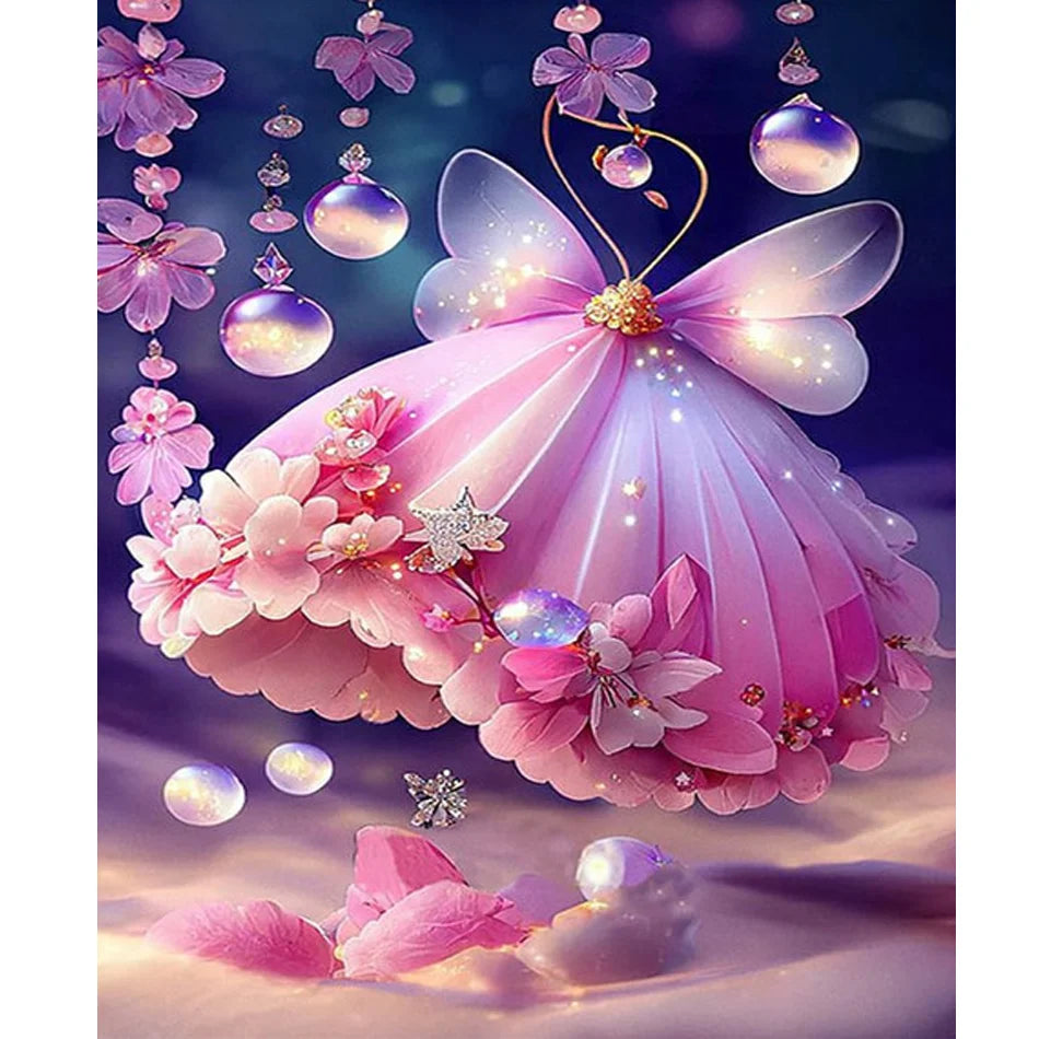 Beginner-Friendly Pink Butterfly Dress Painting by Numbers Kit 40x50cm/16x20inch for Home Wall Art Landscape Subject