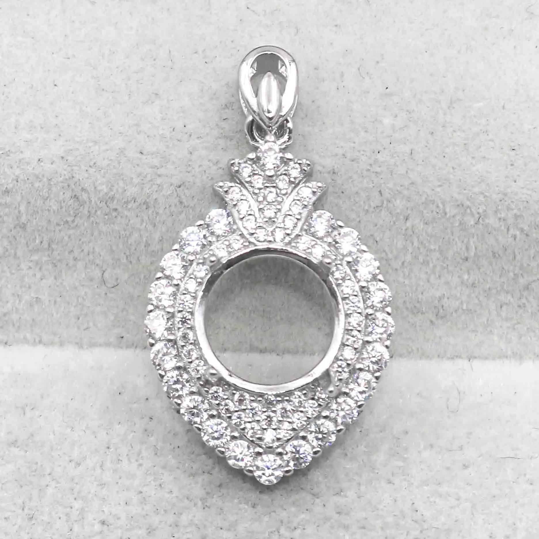 Sterling Silver 10*10mm Semi Mount Pendant Empty Frame Blank Support Setting S925 Base Holder Without Center Stone for DIY Inlay
