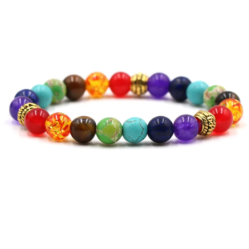 Fahion 7 Chakra Colorful Stone Healing Bracelets for Men Women Matte Agate Charm Gemstone Beaded Bracelets