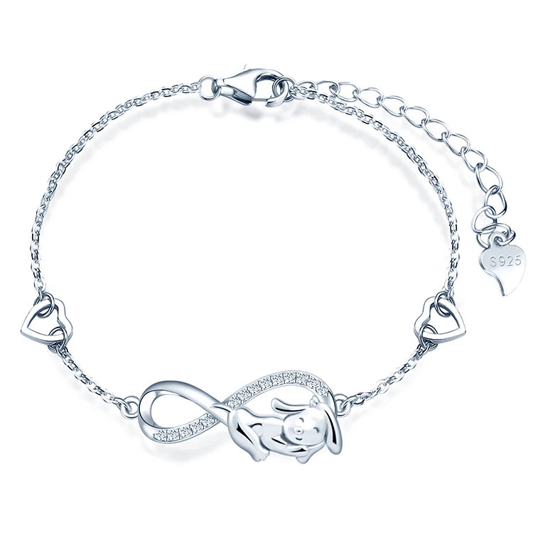 Lovely Puppy Silver Jewelry S925 Silver Infinity Diamond Zircon Setting Silver Bracelet