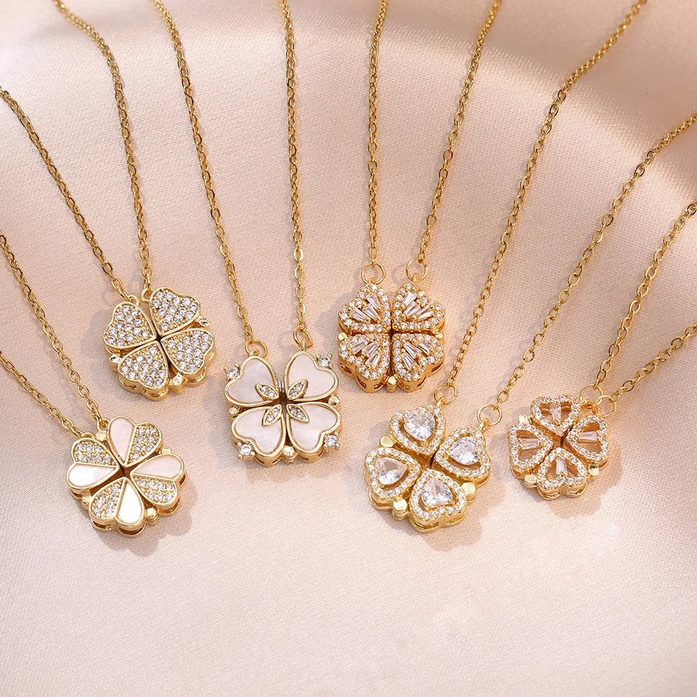 Creative Light Luxury Two Wear Love Clover Design with Multi Color Jewelry Necklace