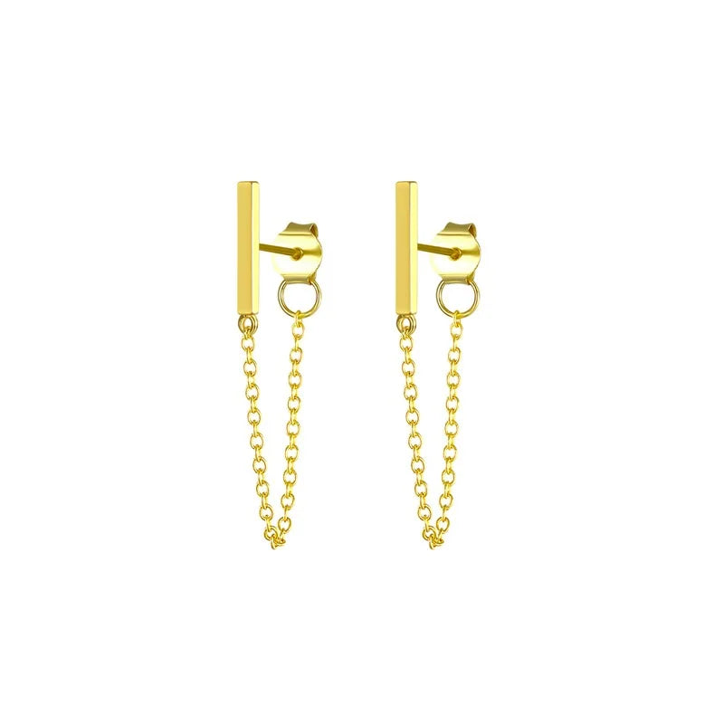 925 Sterling Silver Stud Earrings Bar Chain Tassel Silver Stud Earring Jewelry Dainty Earring Women Gift
