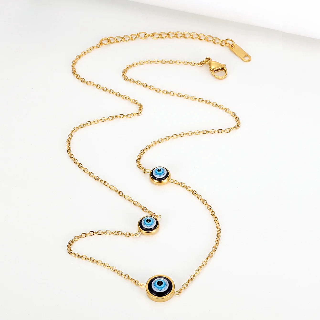 Blue Eye Gold Clavicle Pendant Charm Chain Single Multilayer Necklace for Women Fashion Stainless Steel Jewelry Necklaces