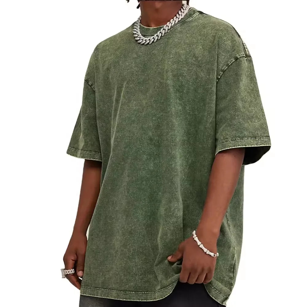 Customize Logo Acid Washed Vintage Basic Style Vintage Washed 250gsm Heavyweight Men Wash Oversized T Shirts