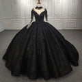 Jancember DY9979 Elegant V-Neck Long Sleeve Sequined Ball Gown Evening Dress Formal
