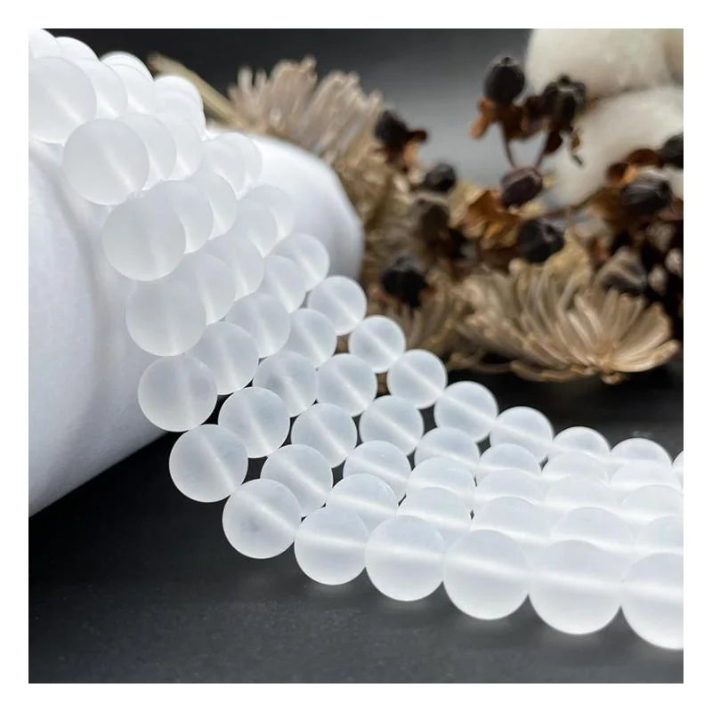 Natural Matte Gemstone Round Loose Beads Clear Quartz Energy Stone Beaded for Jewelry Making Bracelet Necklace