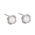 Baroque 925 Sterling Silver Earrings Set Round Cat Eye Stone Irregular Crystal Stud for Women Wholesale Fine Jewelry