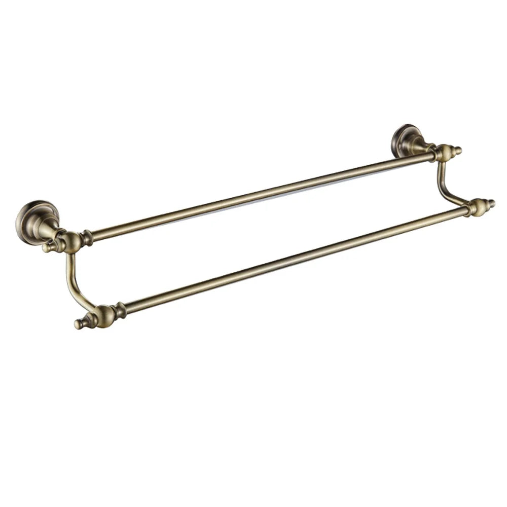 Beelee BA7102A Bathroom Accessories Brass Double Towel Bar Wall Mounted Towel Holder Antique Brass Towel Rack