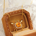 H&F 18k Real Gold Crab Necklace Natural Gemstone Garnet Orange Diamond Summer Solid 18k Gold Necklace