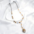 Fashion New Personal Hip Hop Necklace Black Chain Natural Stone Glass Needle Necklace Geometry Natural Stone Pendant Necklace