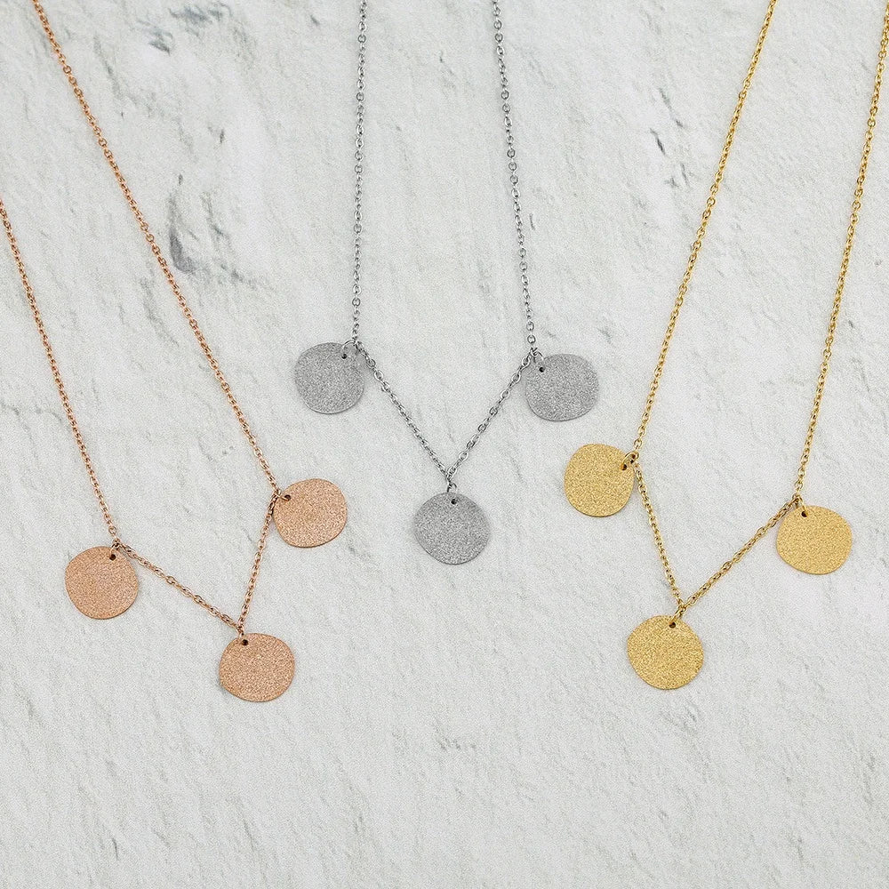 Stainless Steel Shining Bling Bling Round Pendant Necklace Irregular Design for Beach Fashion Jewelry Girls