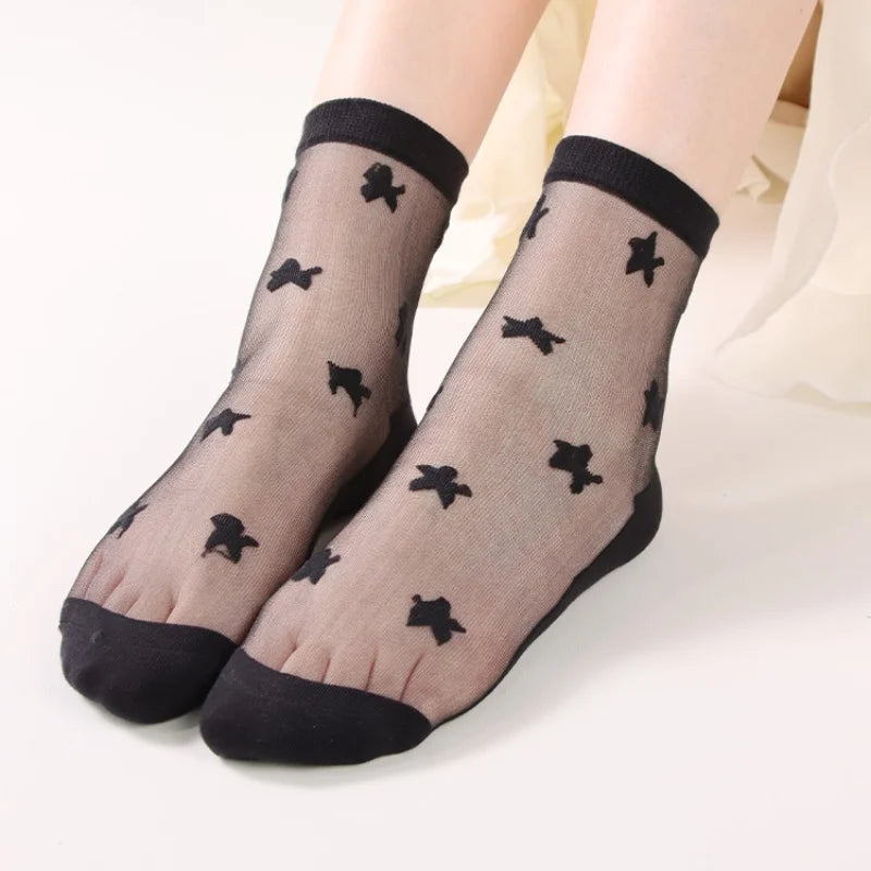 Clear Summer Lace Tulle Socks for Women Breathable Cute Ankle Liners Transparent Design Solid Sheer Thin Sheer Cute Cuff Ankle
