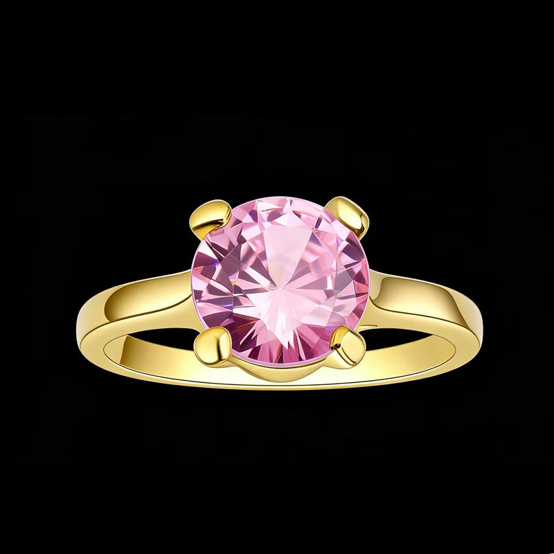 Pink Zircon Solitaire Statement Jewelry 925 Sterling Silver Women's Ring for Ladies