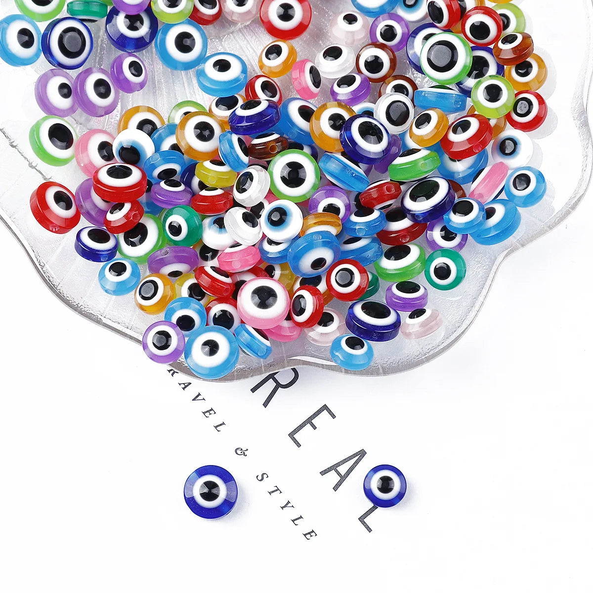 JC Crystal 6mm 8mm 10mm 50 Pcs Resin Evil Eye Beaded Bag  Round Evil Eye Beads for Jewelry Making