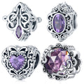 925 Sterling Silver Vintage Pattern Charm Bracelet Original Diamond Shape Purple Crystal Bead for Crystal Pendants Charms