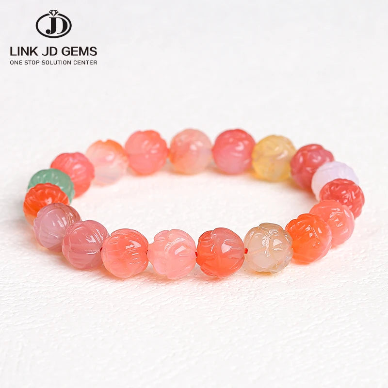 Creative Natural Yanyuan Agate Lotus Pumpkin Four-Leaf Clover Beads Bracelet Cute Candy Color Gemstone Bead Bracelet for Girl