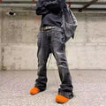 AeeDenim Hip Hop Men's Jeans Wasteland Style Original Design Dark Washed Distressed Crazy Jeans for Men